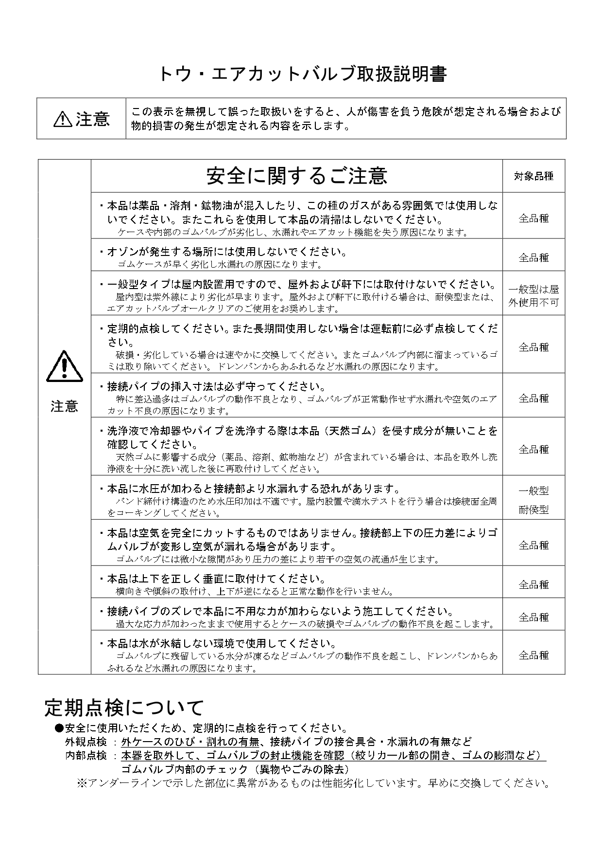 エアカットバルブ 取扱説明書